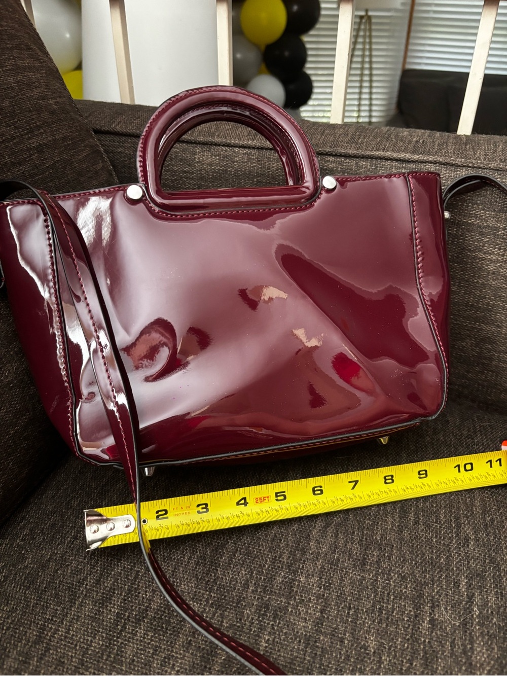 Zara Patent Satchel in Deep Burgundy